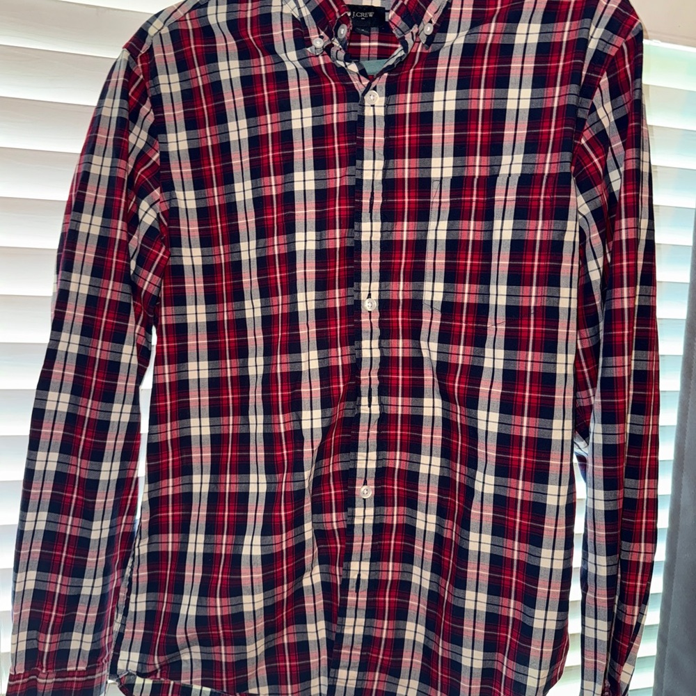 J. Crew Red and Blue Casual Button Down Shirt